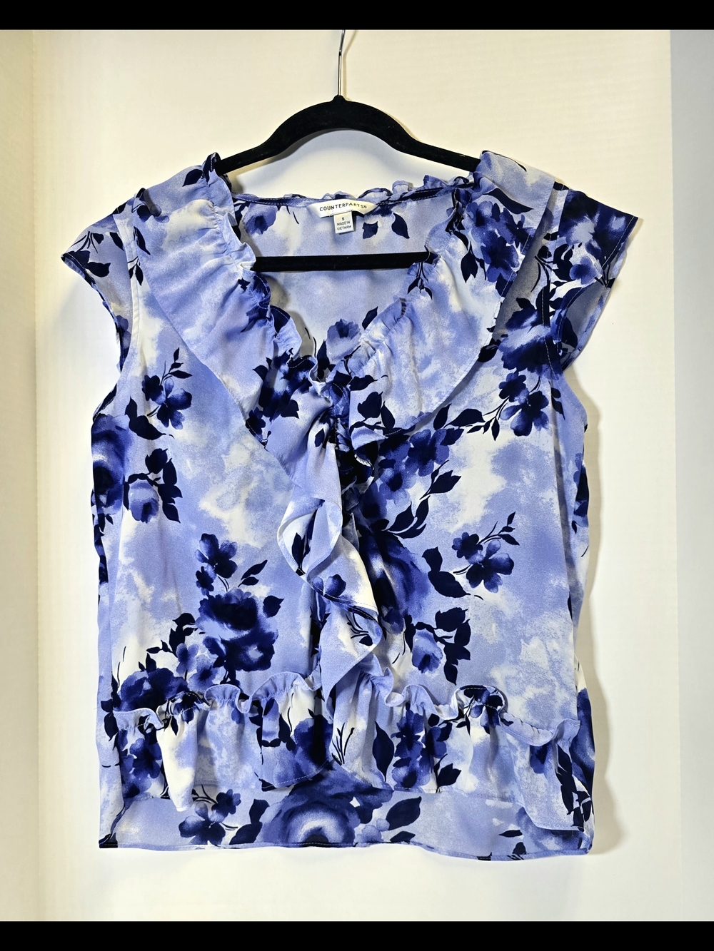 Floral Ruffle V-Neck Cap Sleeve Top